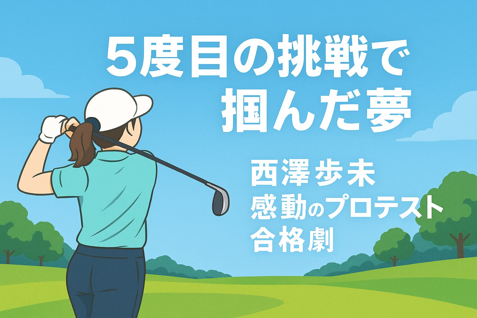 西澤歩未プロのプロテスト合格を表現したゴルフ場でのスイング画像