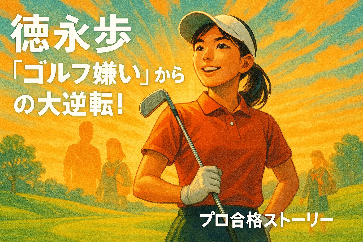 ゴルフクラブを手にした徳永歩選手と、「ゴルフ嫌いからの大逆転！プロ合格ストーリー」の文字入りアイキャッチ画像
