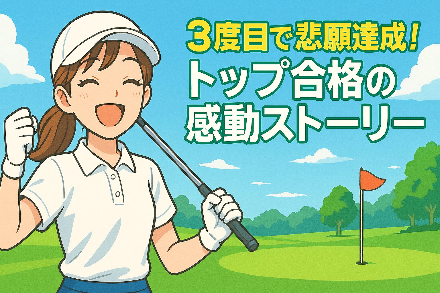 寺岡沙弥香選手のプロテストトップ合格を表現したイラスト
