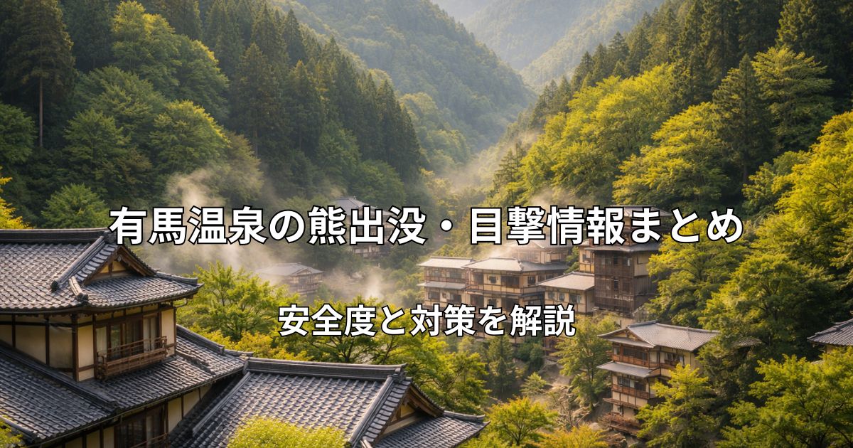 有馬温泉の温泉街と背後に広がる六甲山系の森林風景