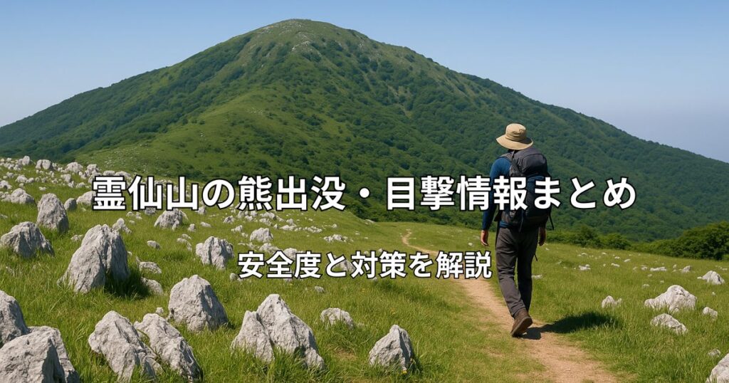 霊仙山のカルスト台地と青空、安全に歩く登山者のイメージ