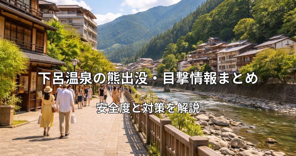 昼間の下呂温泉街と背景の山々の風景