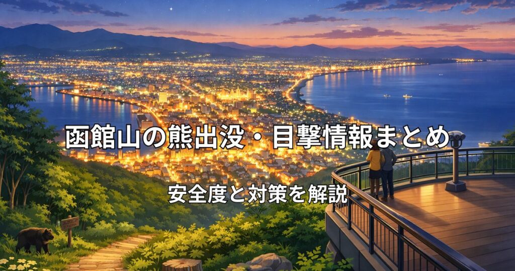 函館山の夜景と自然豊かな散策路のイメージ画像