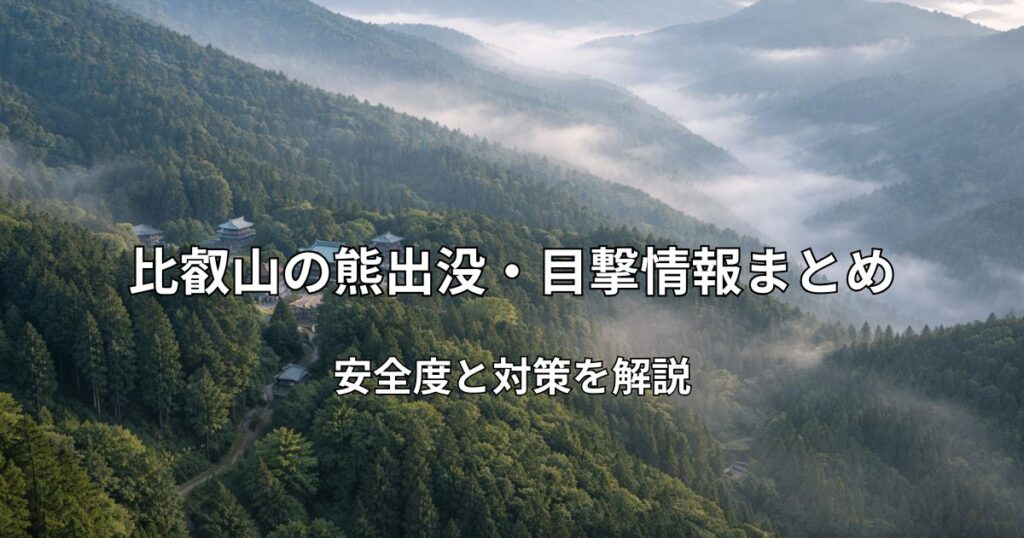 朝もやに包まれた比叡山と周辺の森林風景