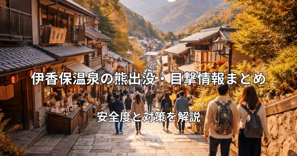 秋の伊香保温泉石段街と周囲の山々の風景