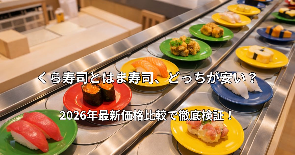 回転寿司レーンの上を色とりどりの寿司皿が流れている俯瞰写真