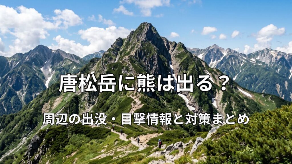 夏の唐松岳の雄大な山容と、山頂へと続く稜線を歩く登山者たちの風景