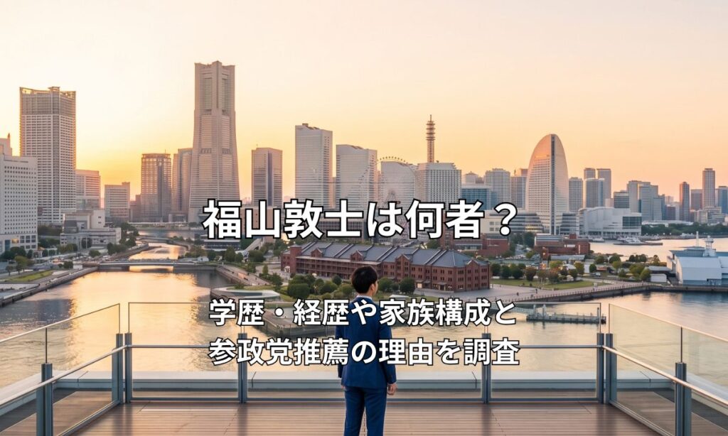 朝の横浜みなとみらいの街並みと港を背景に立つビジネスパーソンの後ろ姿