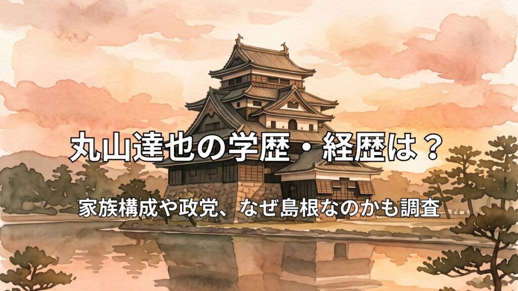 松江城と宍道湖の夕景を描いたイラスト