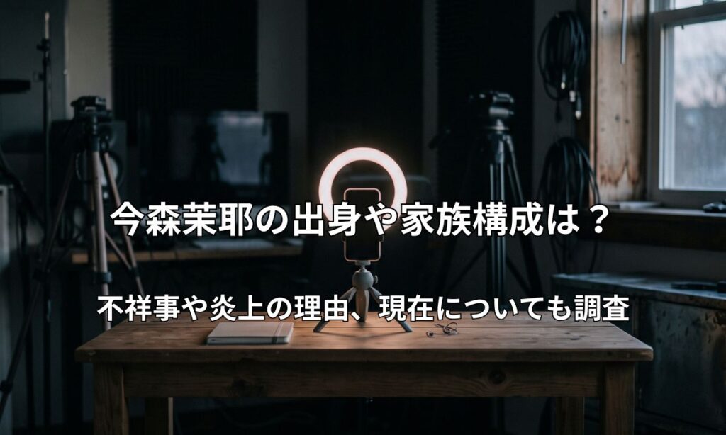 静かな部屋のデスク中央に置かれた、スタンド付きスマートフォンと淡いリングライトの光